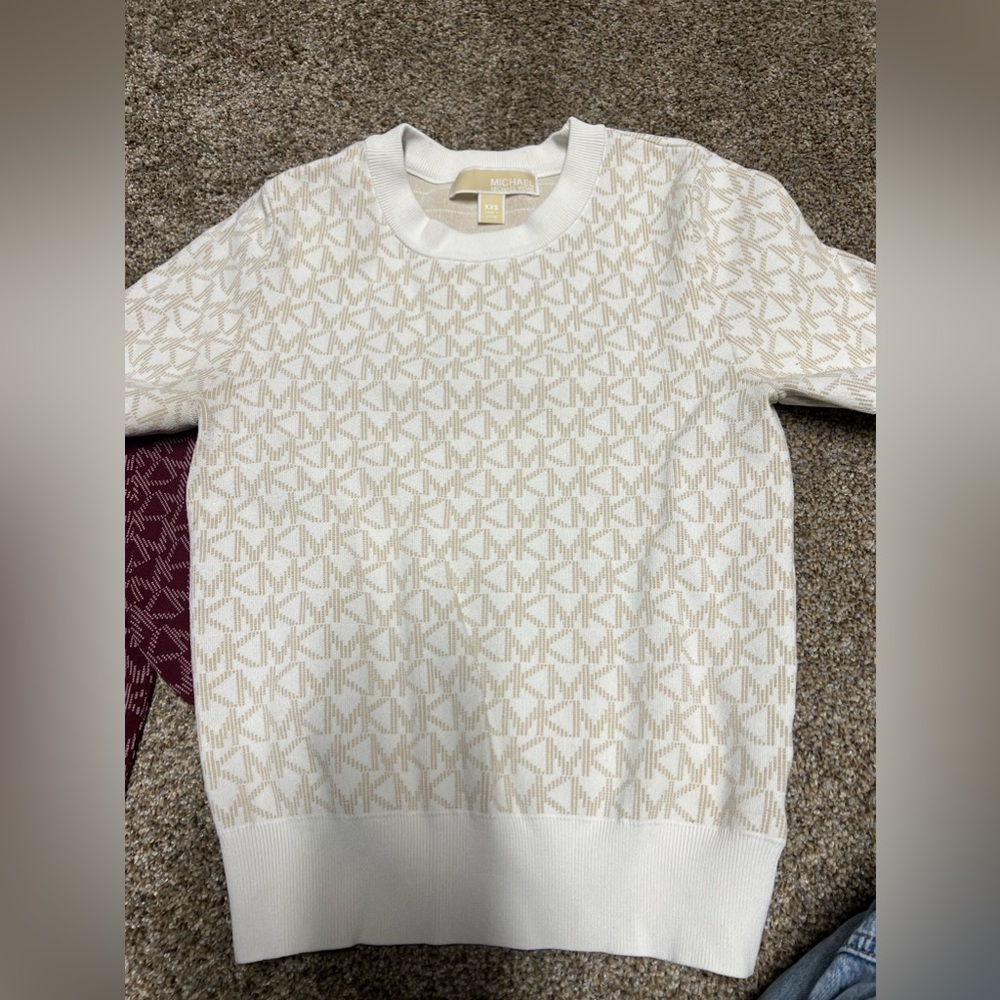 Logo Jacquard Short-Sleeve Sweater Size XXS